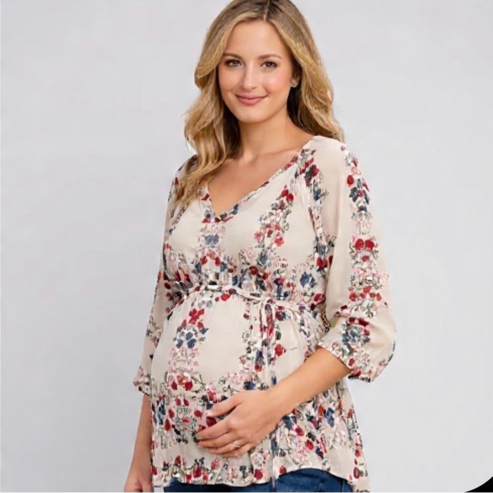 PRICE DROP Jessica Simpson Semi-Sheer V-Neck Floral Maternity Blouse Top Small
